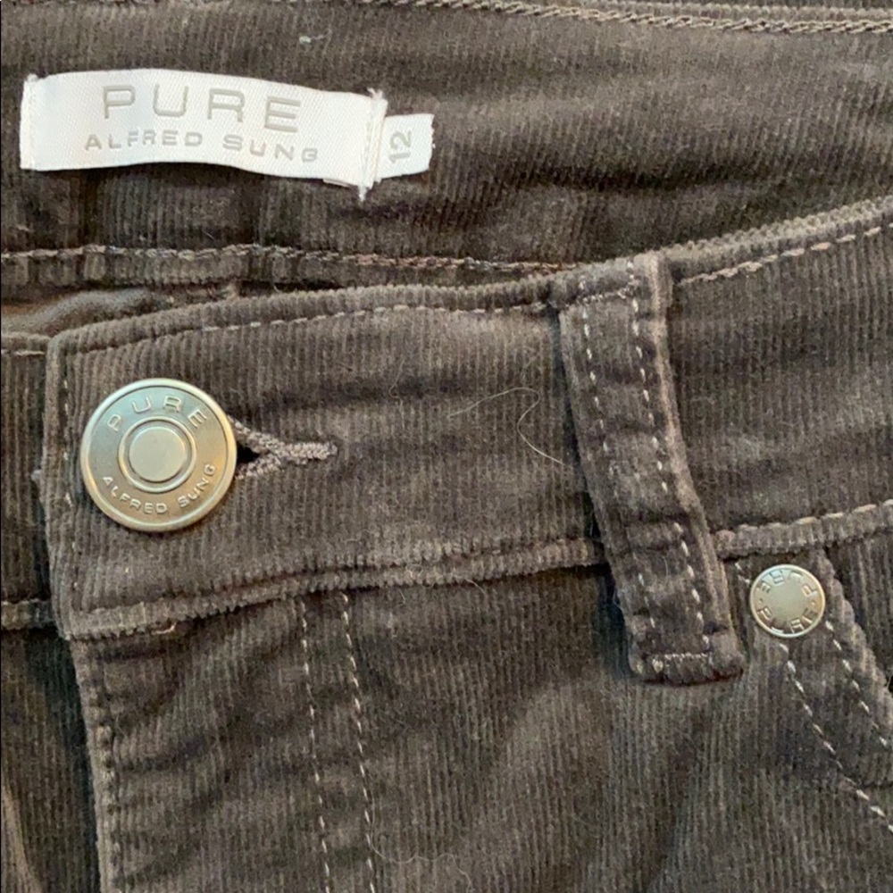 ALFRED SUNG Straight Leg Corduroy Pants in Dark Brown - Picture 2 of 5